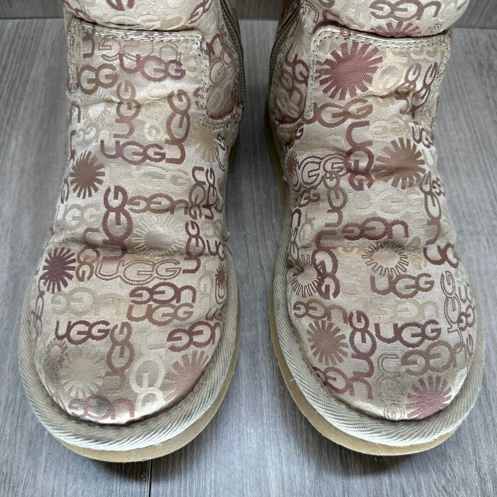 UGG 5515 Tall Winter Boots Womens 6 Lined Monogram Logo Zip Tan Beige - Picture 4 of 12